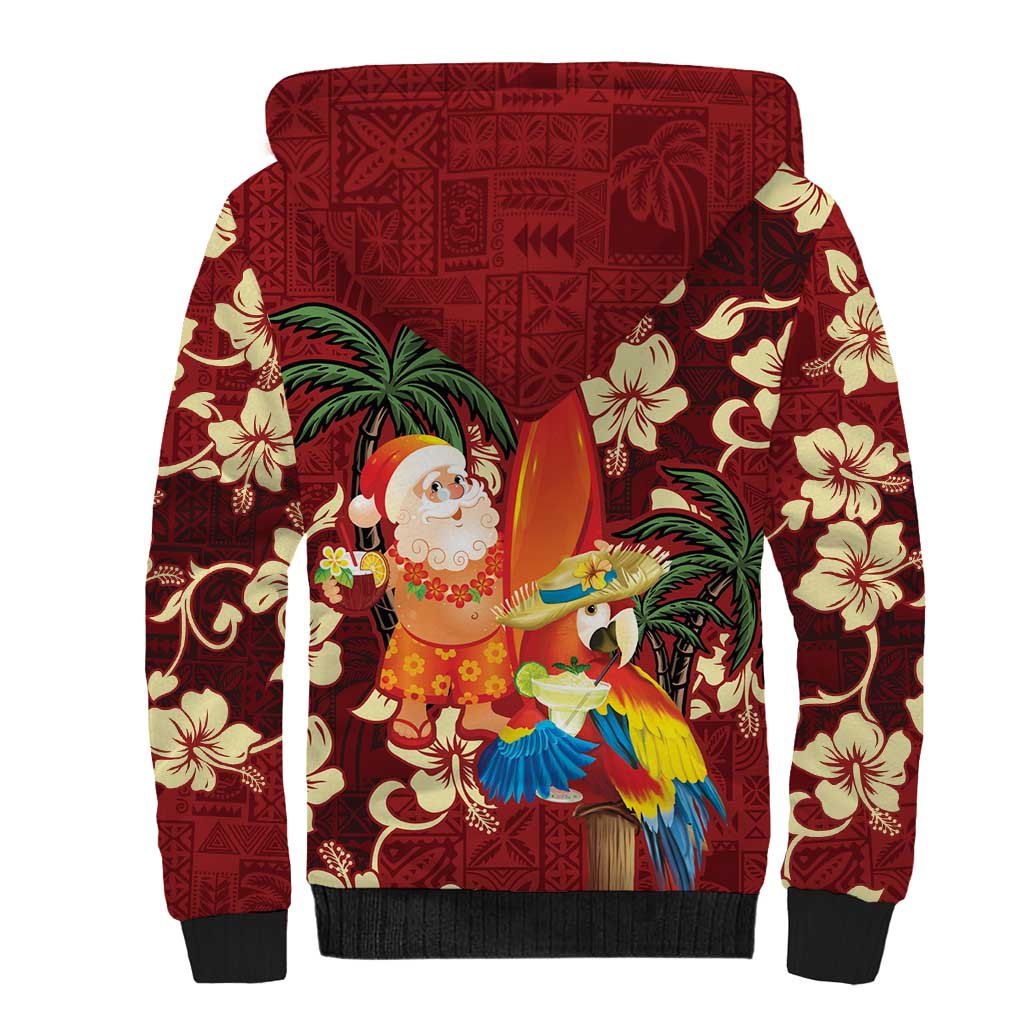 Crimson Red Tropical Christmas Hawaii Tapa Sherpa Hoodie Aloha Santa Drink Party - Polynesian Pride