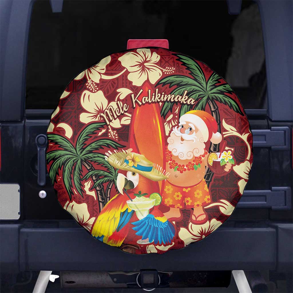 Crimson Red Tropical Christmas Hawaii Tapa Spare Tire Cover Aloha Santa Drink Party - Polynesian Pride