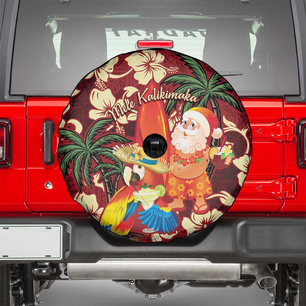 Crimson Red Tropical Christmas Hawaii Tapa Spare Tire Cover Aloha Santa Drink Party - Polynesian Pride