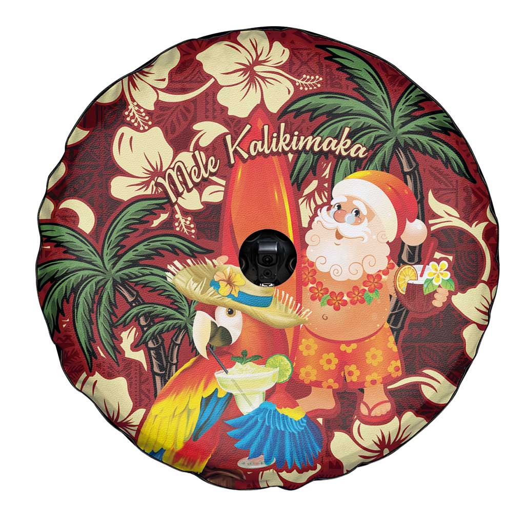 Crimson Red Tropical Christmas Hawaii Tapa Spare Tire Cover Aloha Santa Drink Party - Polynesian Pride