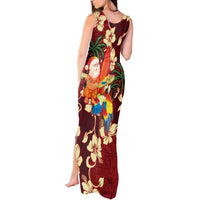 Crimson Red Tropical Christmas Hawaii Tapa Tank Maxi Dress Aloha Santa Drink Party - Polynesian Pride