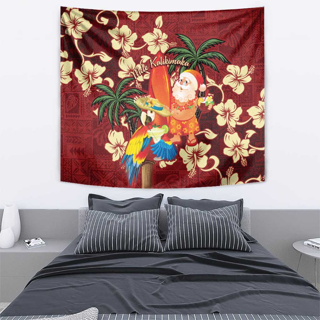 Crimson Red Tropical Christmas Hawaii Tapa Tapestry Aloha Santa Drink Party - Polynesian Pride