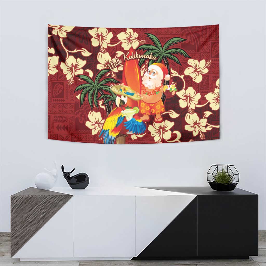 Crimson Red Tropical Christmas Hawaii Tapa Tapestry Aloha Santa Drink Party - Polynesian Pride