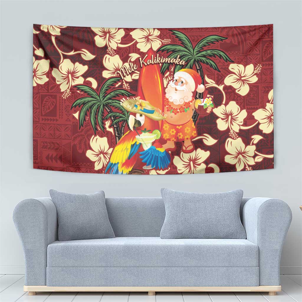 Crimson Red Tropical Christmas Hawaii Tapa Tapestry Aloha Santa Drink Party - Polynesian Pride
