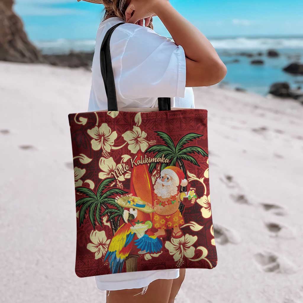 Crimson Red Tropical Christmas Hawaii Tapa Tote Bag Aloha Santa Drink Party - Polynesian Pride