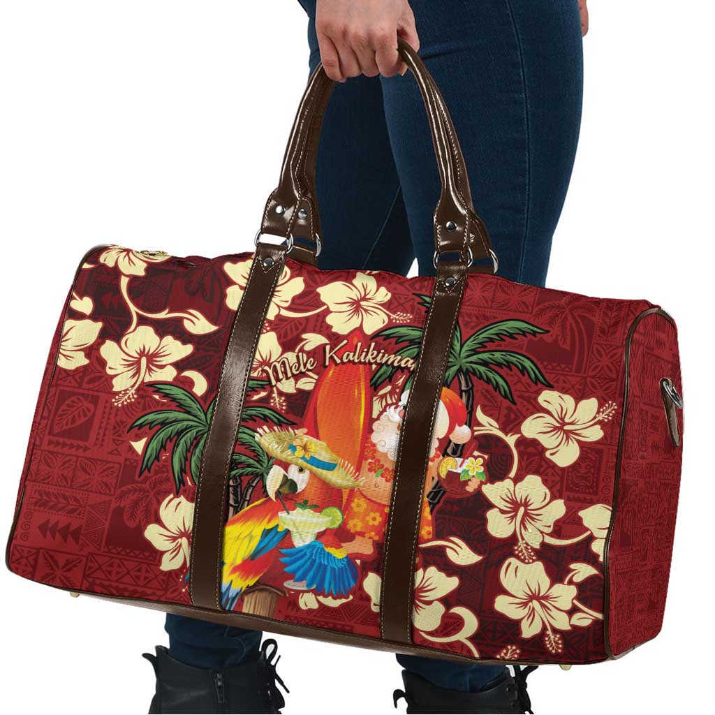 Crimson Red Tropical Christmas Hawaii Tapa Travel Bag Aloha Santa Drink Party - Polynesian Pride