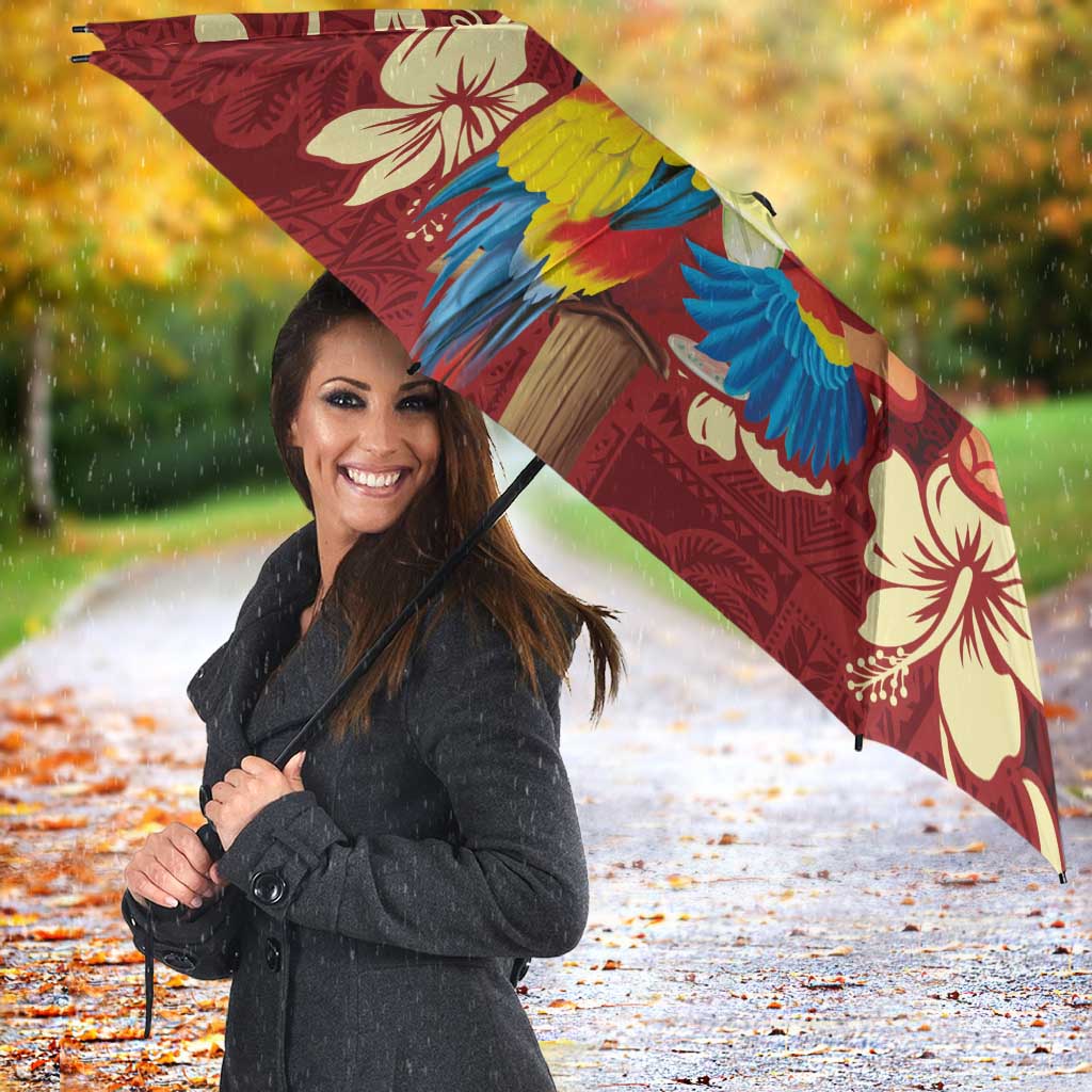 Crimson Red Tropical Christmas Hawaii Tapa Umbrella Aloha Santa Drink Party - Polynesian Pride