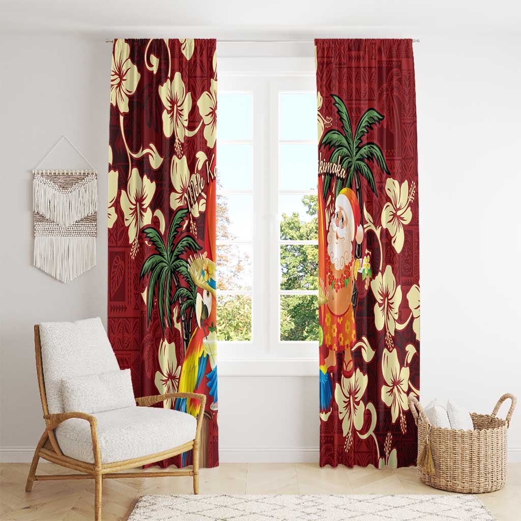 Crimson Red Tropical Christmas Hawaii Tapa Window Curtain Aloha Santa Drink Party - Polynesian Pride