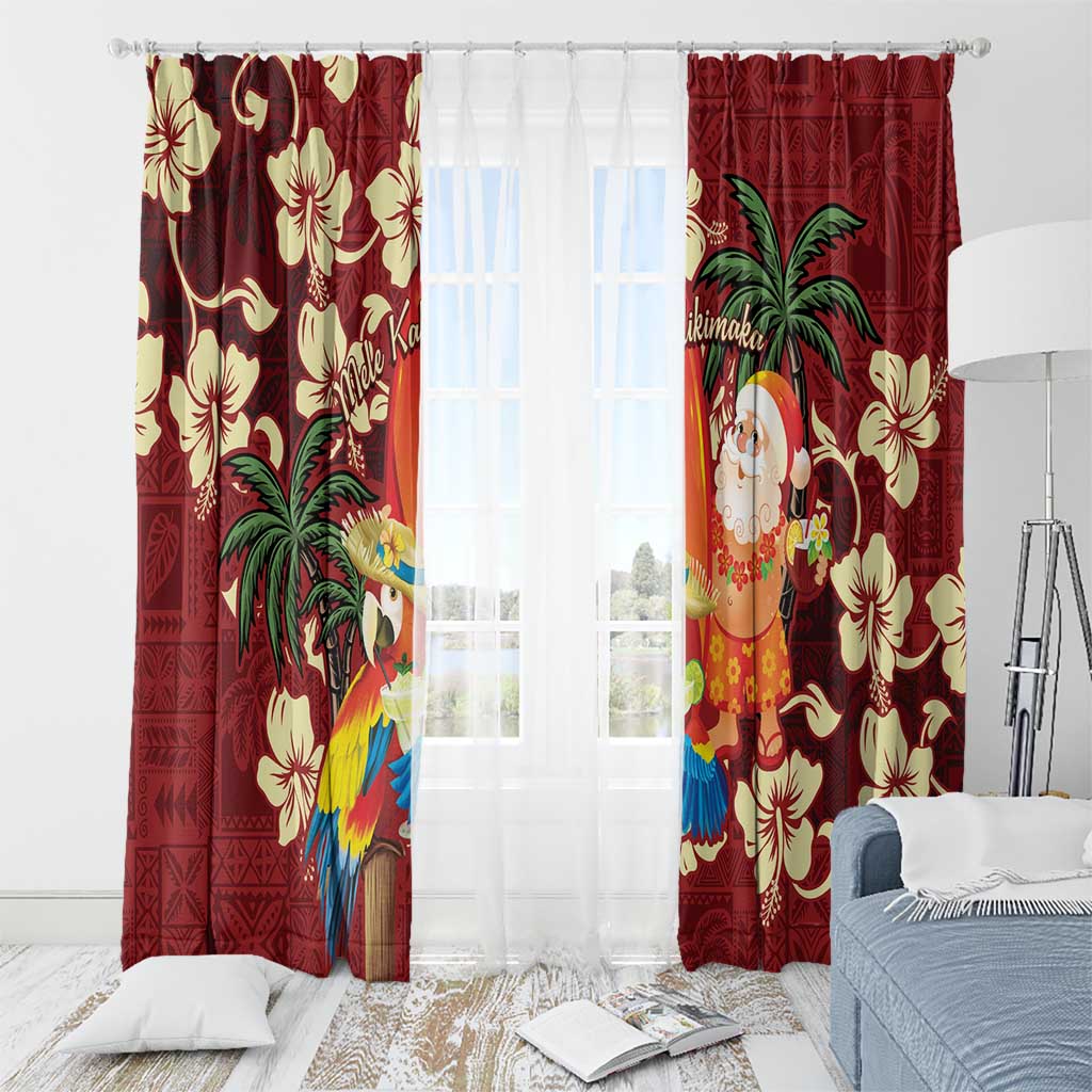 Crimson Red Tropical Christmas Hawaii Tapa Window Curtain Aloha Santa Drink Party - Polynesian Pride