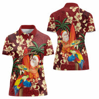 Crimson Red Tropical Christmas Hawaii Tapa Women Polo Shirt Aloha Santa Drink Party - Polynesian Pride