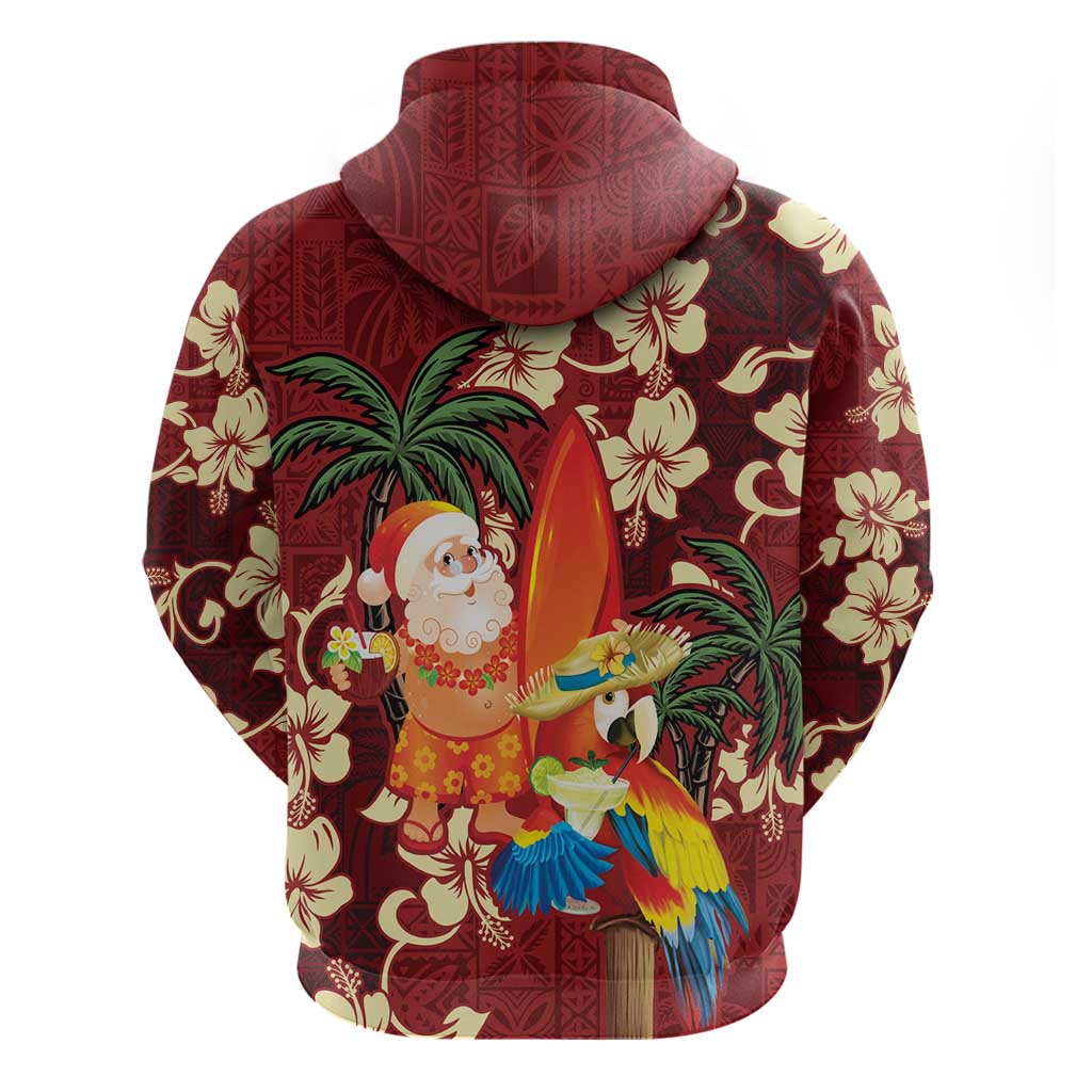 Crimson Red Tropical Christmas Hawaii Tapa Zip Hoodie Aloha Santa Drink Party - Polynesian Pride