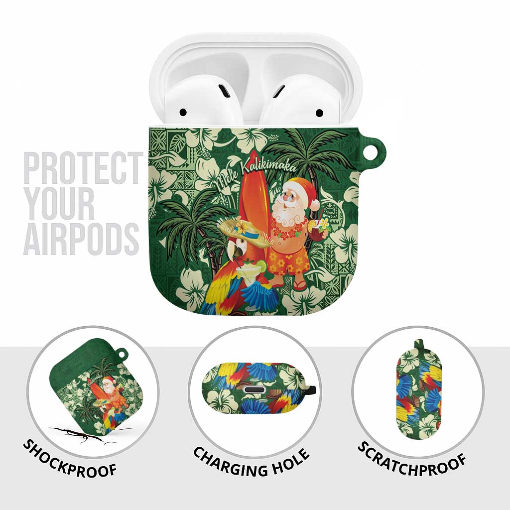 Moss Green Tropical Christmas Hawaii Tapa AirPods Case Aloha Santa Drink Party - Polynesian Pride