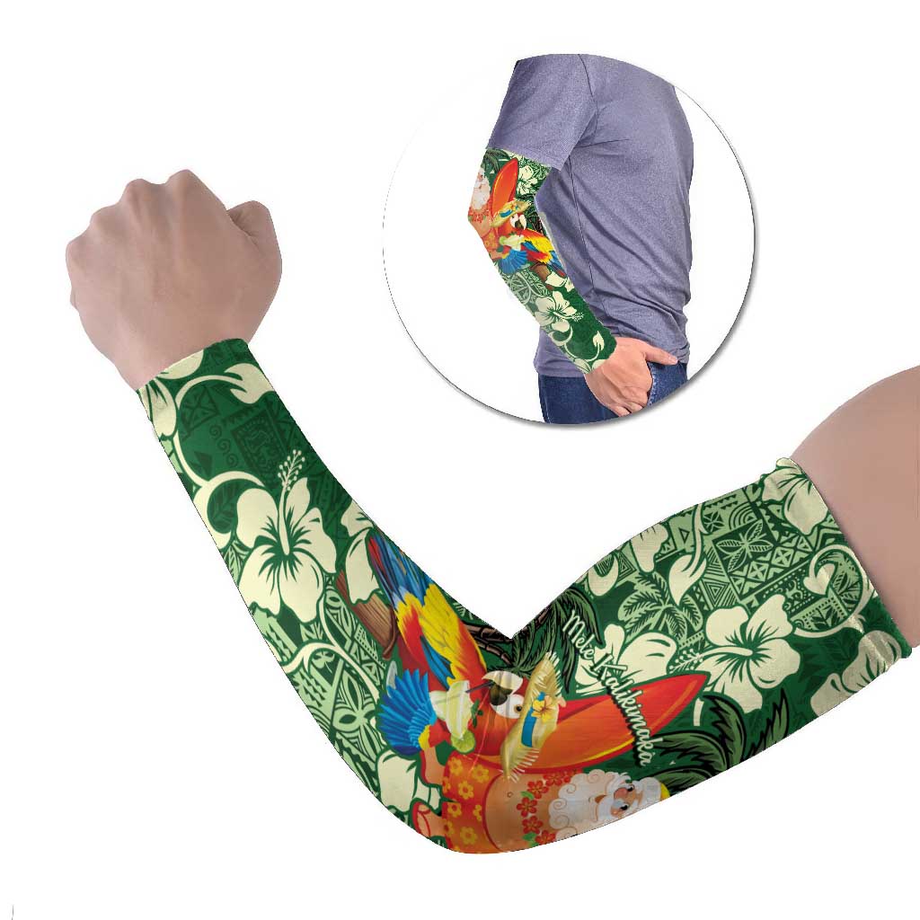 Moss Green Tropical Christmas Hawaii Tapa Arm Sleeves Aloha Santa Drink Party - Polynesian Pride