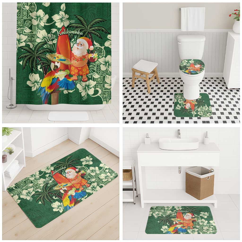 Moss Green Tropical Christmas Hawaii Tapa Bathroom Set Aloha Santa Drink Party - Polynesian Pride