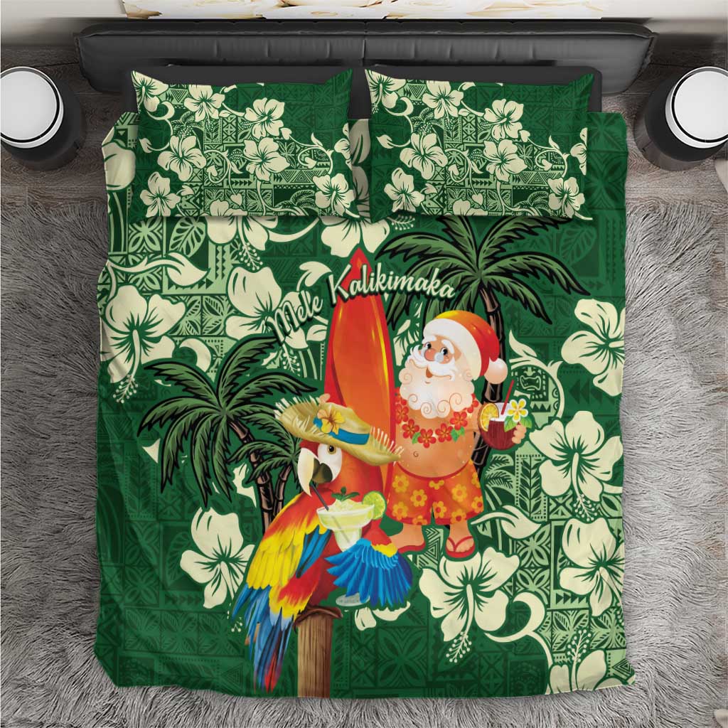 Moss Green Tropical Christmas Hawaii Tapa Bedding Set Aloha Santa Drink Party - Polynesian Pride