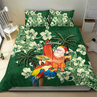 Moss Green Tropical Christmas Hawaii Tapa Bedding Set Aloha Santa Drink Party - Polynesian Pride