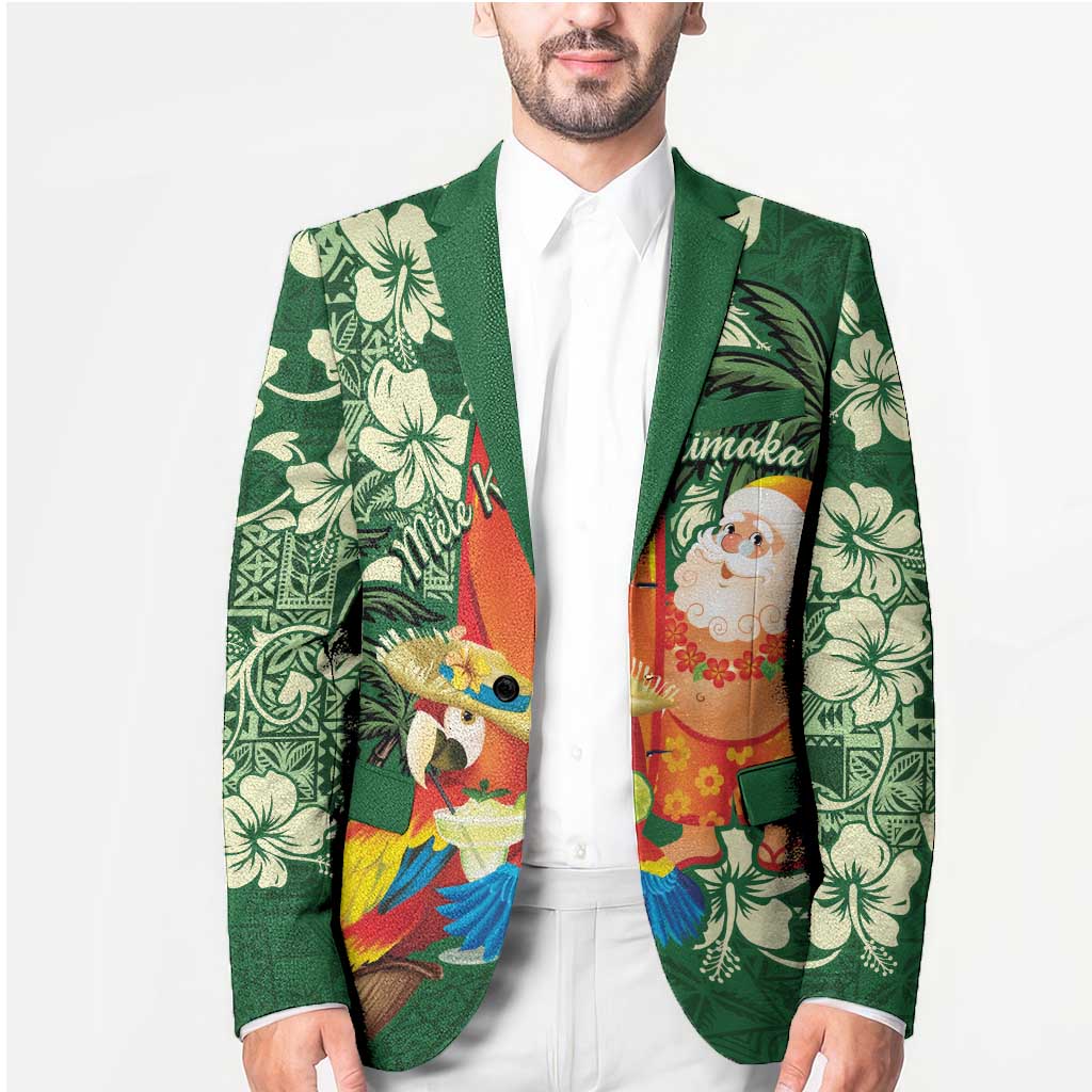 Moss Green Tropical Christmas Hawaii Tapa Blazer Aloha Santa Drink Party - Polynesian Pride