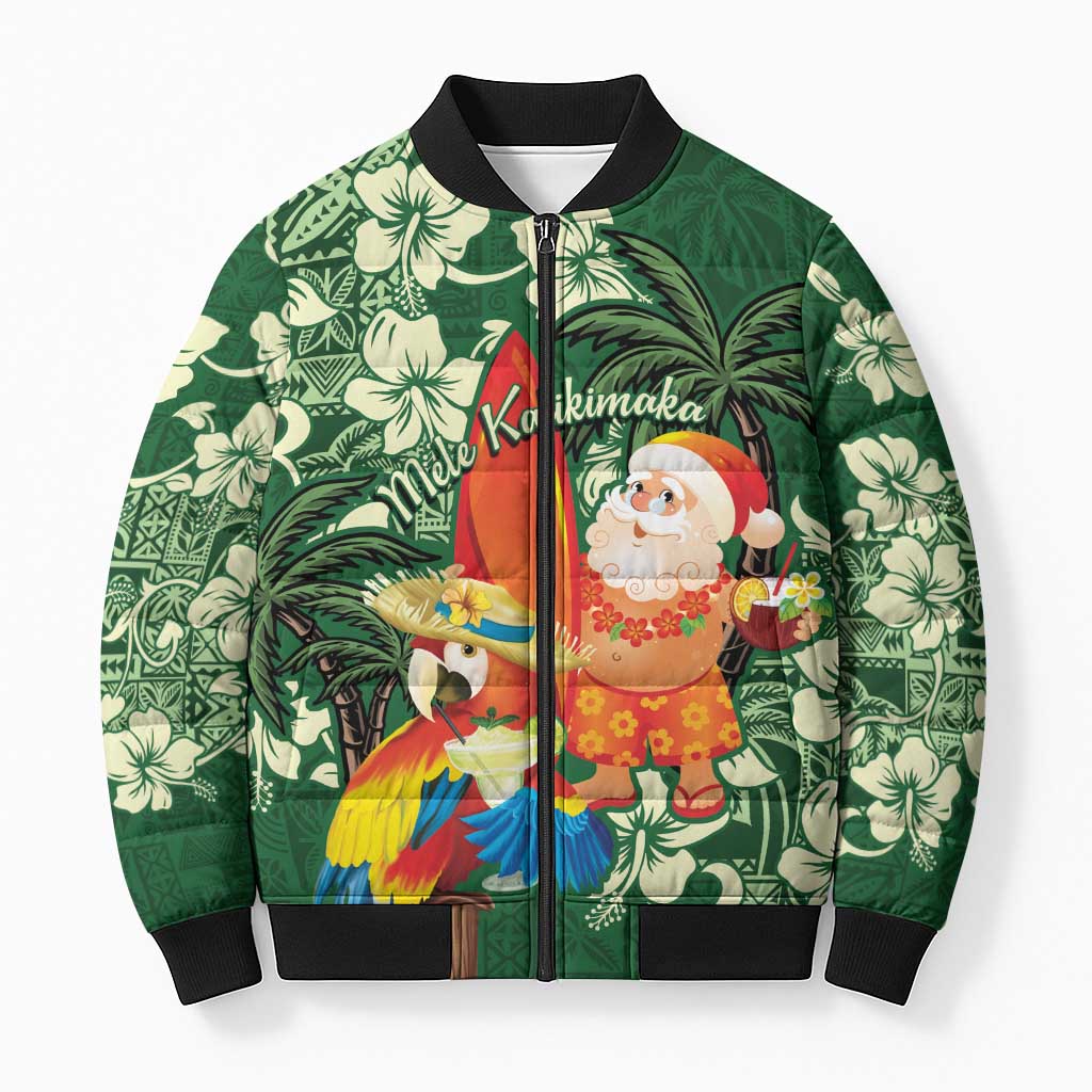 Moss Green Tropical Christmas Hawaii Tapa Bomber Puffer Jacket Aloha Santa Drink Party - Polynesian Pride