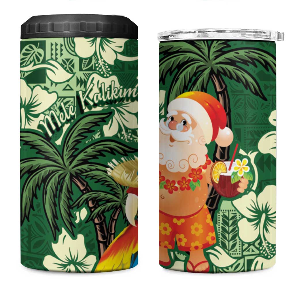 Moss Green Tropical Christmas Hawaii Tapa 4 in 1 Can Cooler Tumbler Aloha Santa Drink Party - Polynesian Pride
