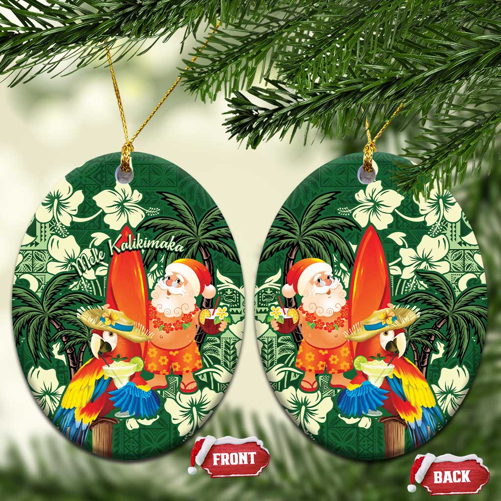Moss Green Tropical Christmas Hawaii Tapa Ceramic Ornament Aloha Santa Drink Party - Polynesian Pride