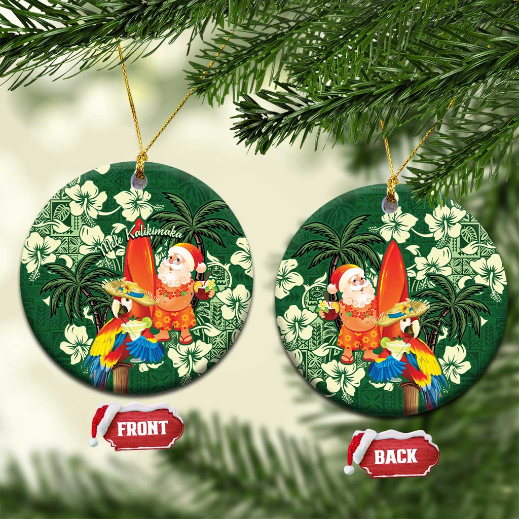 Moss Green Tropical Christmas Hawaii Tapa Ceramic Ornament Aloha Santa Drink Party - Polynesian Pride