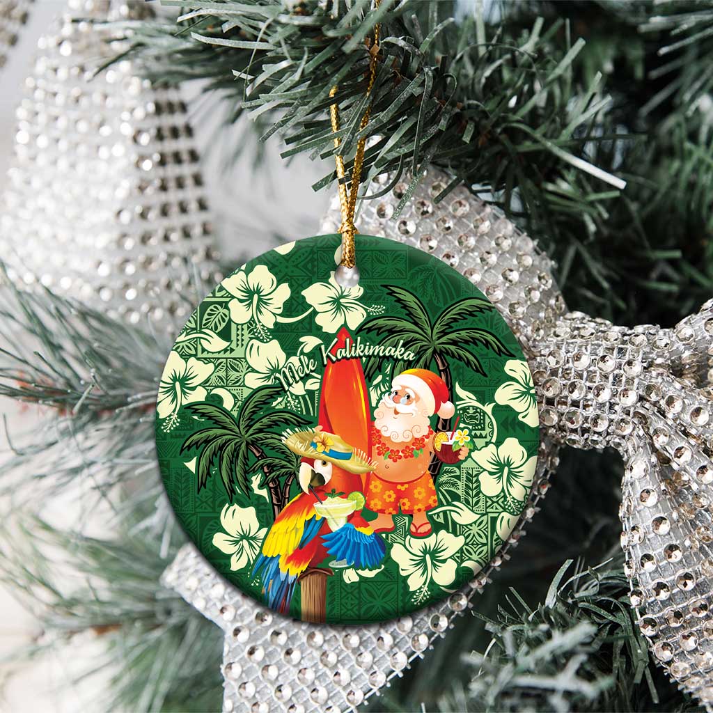 Moss Green Tropical Christmas Hawaii Tapa Ceramic Ornament Aloha Santa Drink Party - Polynesian Pride