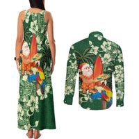 Moss Green Tropical Christmas Hawaii Tapa Couples Matching Tank Maxi Dress and Long Sleeve Button Shirt Aloha Santa Drink Party LT7 - Polynesian Pride