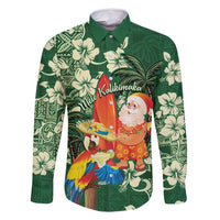 Moss Green Tropical Christmas Hawaii Tapa Family Matching Long Sleeve Bodycon Dress and Hawaiian Shirt Aloha Santa Drink Party LT7 Dad's Shirt - Long Sleeve Green - Polynesian Pride
