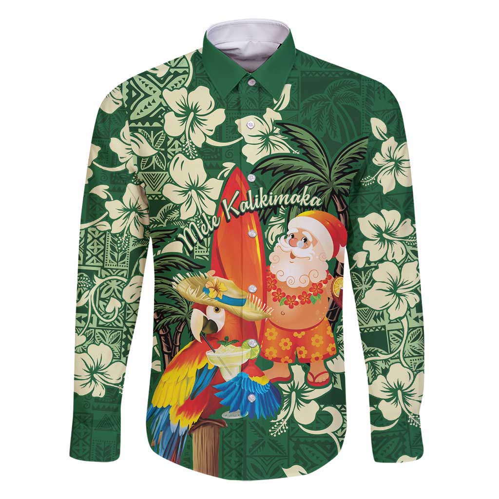 Moss Green Tropical Christmas Hawaii Tapa Family Matching Mermaid Dress and Hawaiian Shirt Aloha Santa Drink Party LT7 Dad's Shirt - Long Sleeve Green - Polynesian Pride