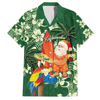 Moss Green Tropical Christmas Hawaii Tapa Family Matching Off The Shoulder Long Sleeve Dress and Hawaiian Shirt Aloha Santa Drink Party - Polynesian Pride