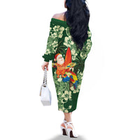 Moss Green Tropical Christmas Hawaii Tapa Family Matching Off The Shoulder Long Sleeve Dress and Hawaiian Shirt Aloha Santa Drink Party - Polynesian Pride