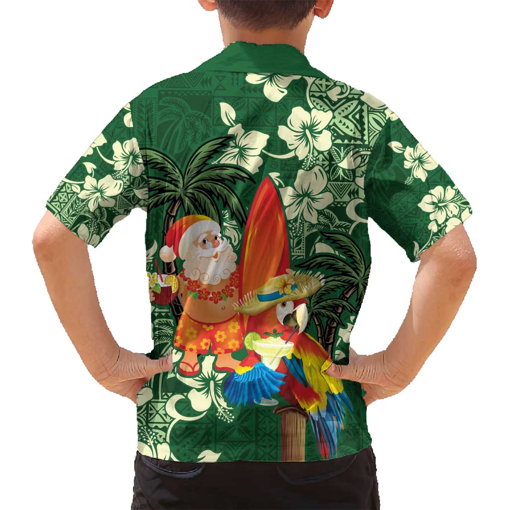 Moss Green Tropical Christmas Hawaii Tapa Family Matching Puletasi and Hawaiian Shirt Aloha Santa Drink Party LT7 - Polynesian Pride