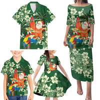 Moss Green Tropical Christmas Hawaii Tapa Family Matching Puletasi and Hawaiian Shirt Aloha Santa Drink Party LT7 - Polynesian Pride