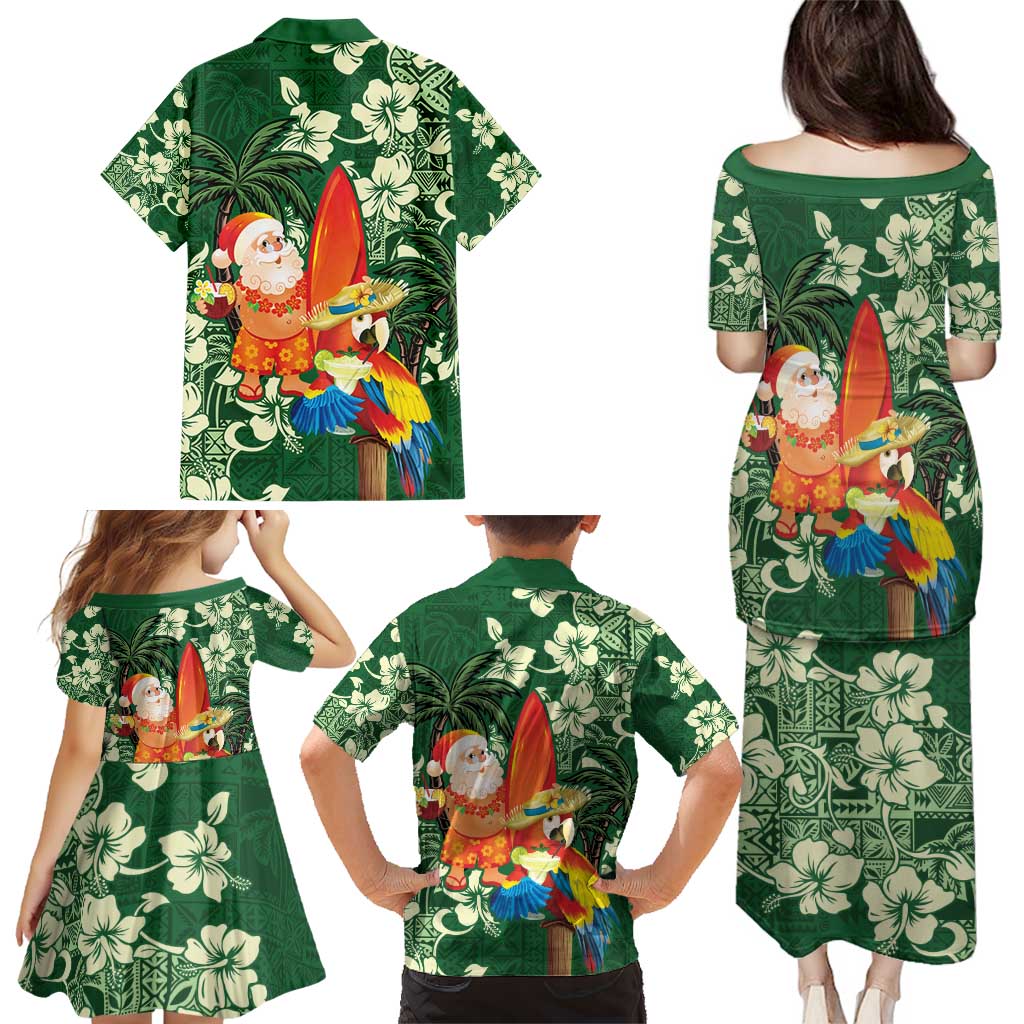 Moss Green Tropical Christmas Hawaii Tapa Family Matching Puletasi and Hawaiian Shirt Aloha Santa Drink Party LT7 - Polynesian Pride