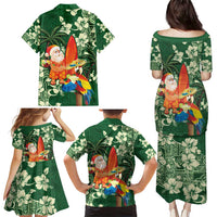 Moss Green Tropical Christmas Hawaii Tapa Family Matching Puletasi and Hawaiian Shirt Aloha Santa Drink Party LT7 - Polynesian Pride