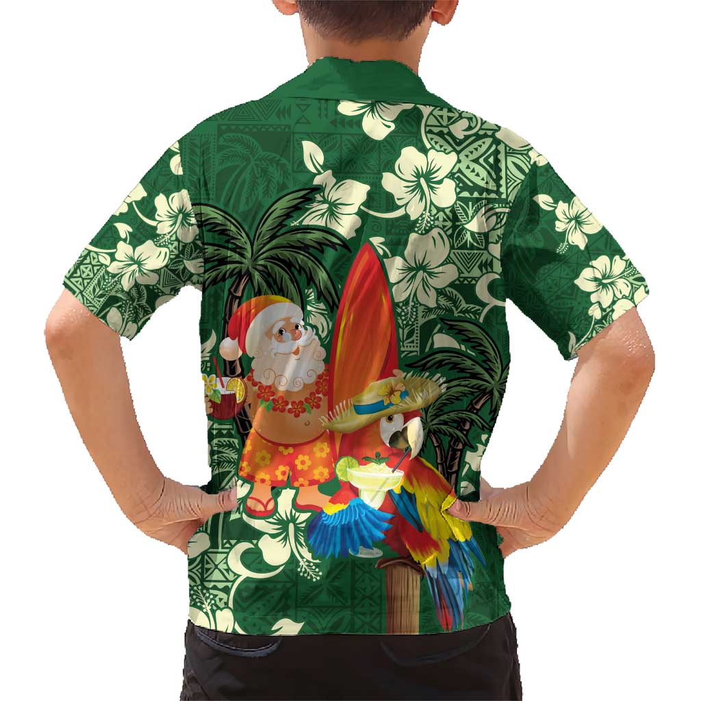 Moss Green Tropical Christmas Hawaii Tapa Family Matching Short Sleeve Bodycon Dress and Hawaiian Shirt Aloha Santa Drink Party LT7 - Polynesian Pride