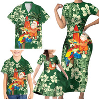 Moss Green Tropical Christmas Hawaii Tapa Family Matching Short Sleeve Bodycon Dress and Hawaiian Shirt Aloha Santa Drink Party LT7 - Polynesian Pride