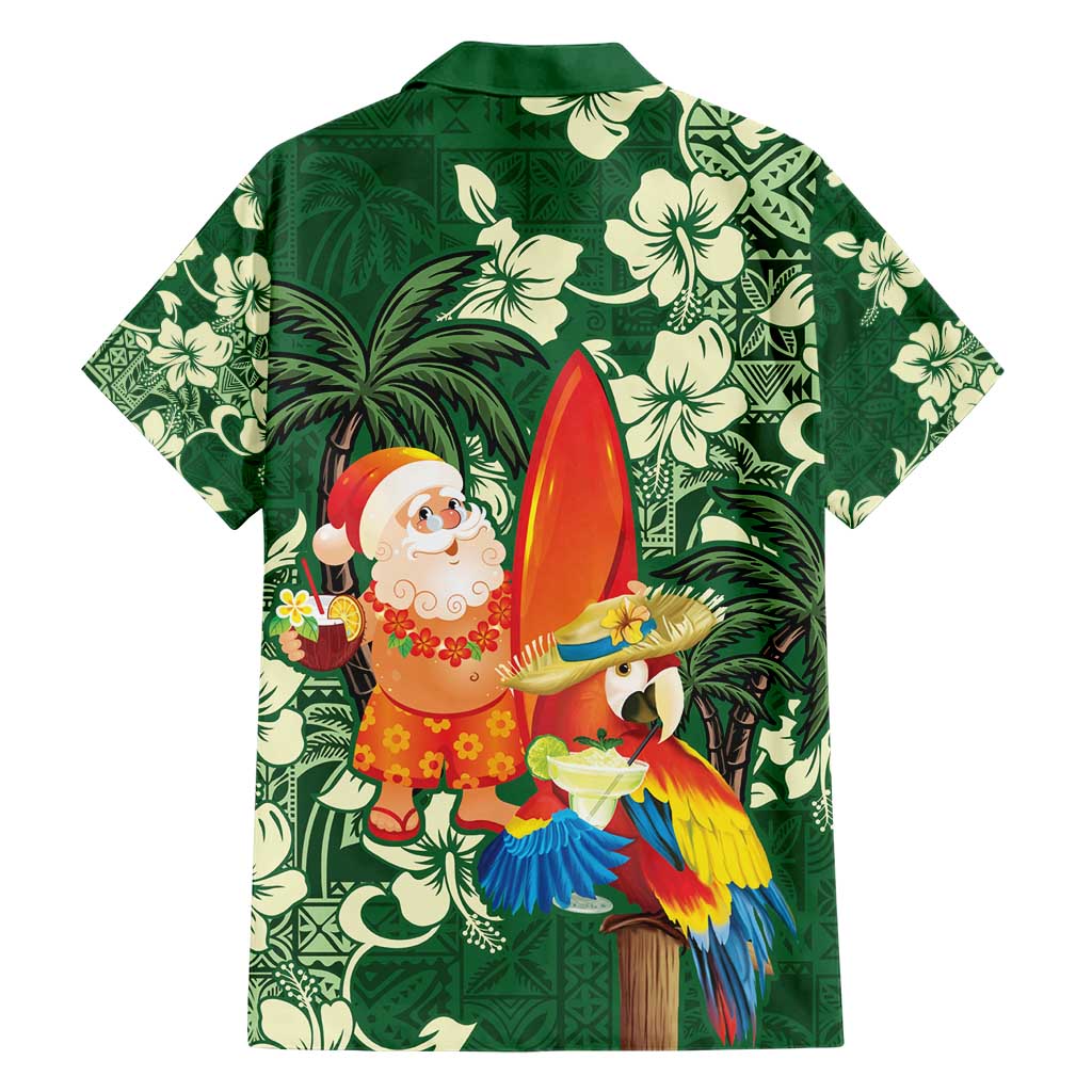 Moss Green Tropical Christmas Hawaii Tapa Family Matching Short Sleeve Bodycon Dress and Hawaiian Shirt Aloha Santa Drink Party LT7 - Polynesian Pride