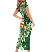 Moss Green Tropical Christmas Hawaii Tapa Family Matching Short Sleeve Bodycon Dress and Hawaiian Shirt Aloha Santa Drink Party LT7 - Polynesian Pride