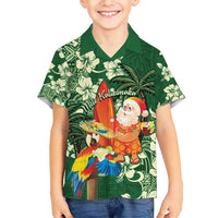 Moss Green Tropical Christmas Hawaii Tapa Family Matching Short Sleeve Bodycon Dress and Hawaiian Shirt Aloha Santa Drink Party LT7 Son's Shirt Green - Polynesian Pride