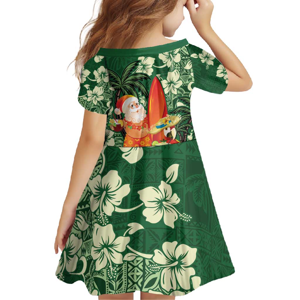Moss Green Tropical Christmas Hawaii Tapa Family Matching Summer Maxi Dress and Hawaiian Shirt Aloha Santa Drink Party LT7 - Polynesian Pride