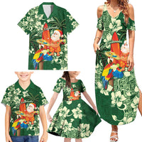 Moss Green Tropical Christmas Hawaii Tapa Family Matching Summer Maxi Dress and Hawaiian Shirt Aloha Santa Drink Party LT7 - Polynesian Pride