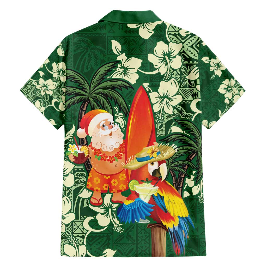 Moss Green Tropical Christmas Hawaii Tapa Family Matching Summer Maxi Dress and Hawaiian Shirt Aloha Santa Drink Party LT7 - Polynesian Pride