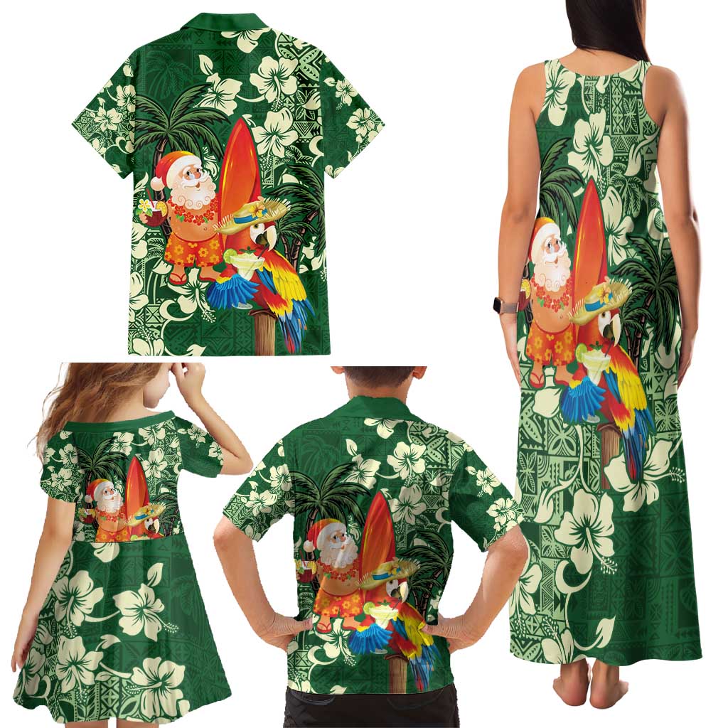 Moss Green Tropical Christmas Hawaii Tapa Family Matching Tank Maxi Dress and Hawaiian Shirt Aloha Santa Drink Party - Polynesian Pride