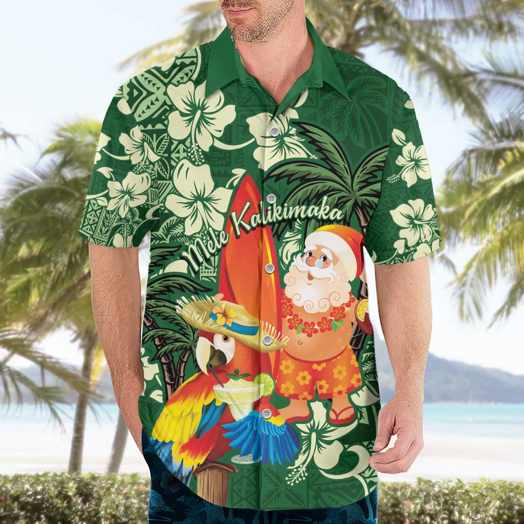 Moss Green Tropical Christmas Hawaii Tapa Hawaiian Shirt Aloha Santa Drink Party - Polynesian Pride