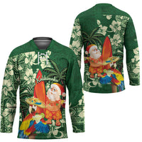 Moss Green Tropical Christmas Hawaii Tapa Hockey Jersey Aloha Santa Drink Party - Polynesian Pride