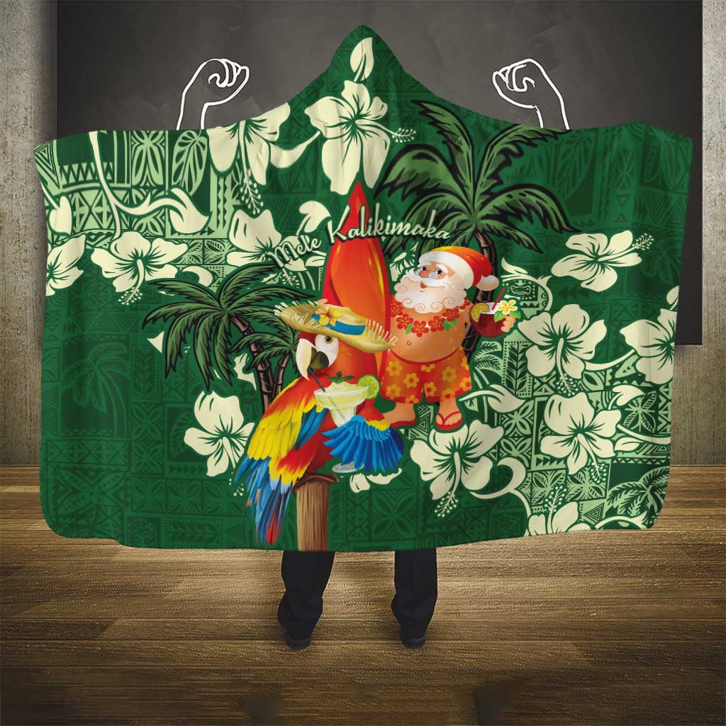 Moss Green Tropical Christmas Hawaii Tapa Hooded Blanket Aloha Santa Drink Party - Polynesian Pride