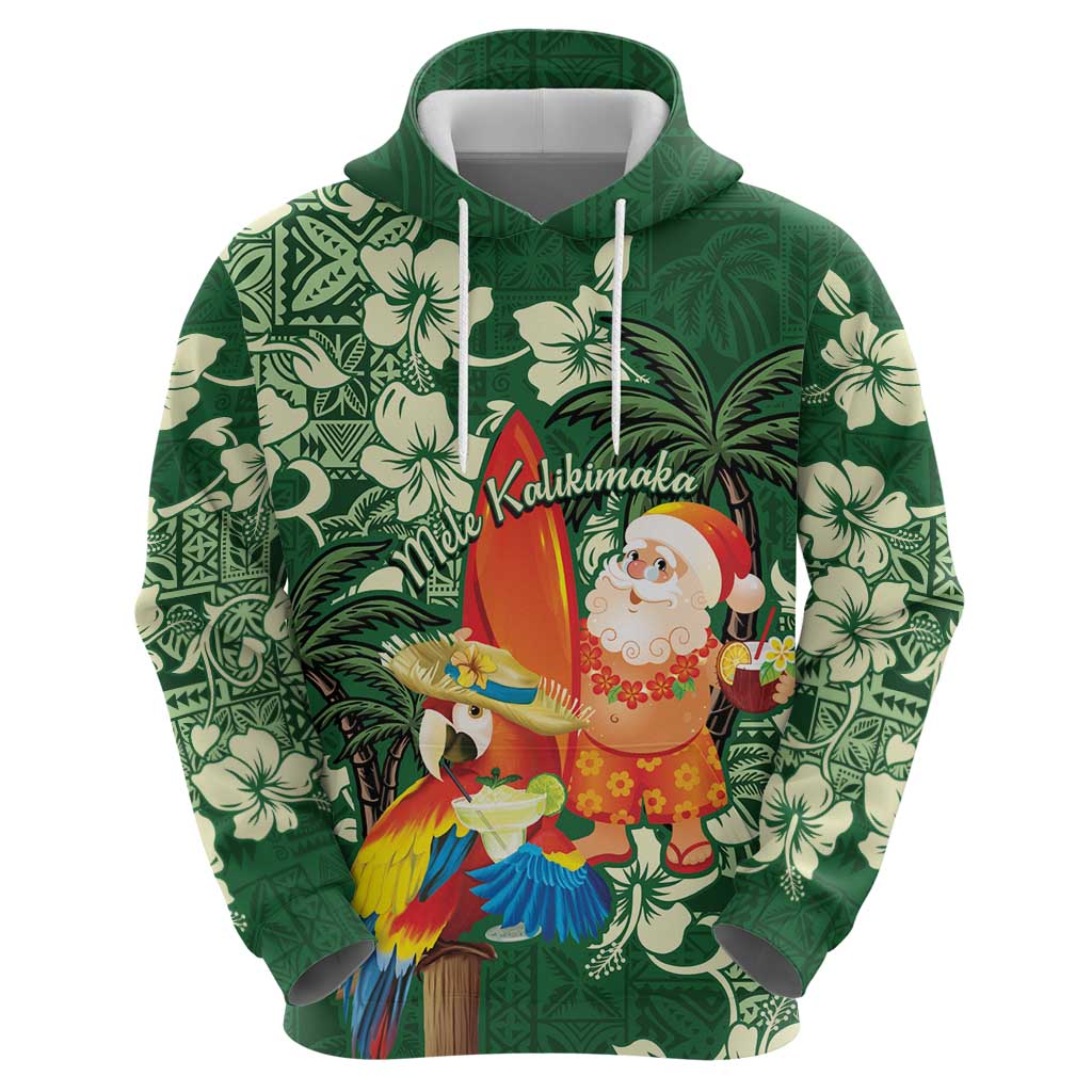 Moss Green Tropical Christmas Hawaii Tapa Hoodie Aloha Santa Drink Party - Polynesian Pride