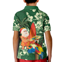 Moss Green Tropical Christmas Hawaii Tapa Kid Polo Shirt Aloha Santa Drink Party - Polynesian Pride