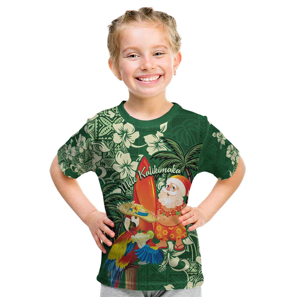 Moss Green Tropical Christmas Hawaii Tapa Kid T Shirt Aloha Santa Drink Party - Polynesian Pride